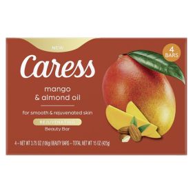 Caress Bar Soap for Women, Mango & Almond Oil for All Skin 3.75 oz 4 Body Bath Bars