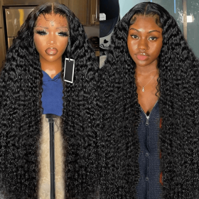 High Density Water Wave 13x4 13x6 HD Lace Front Human Hair Wigs 220 250Density Deep Wave Curly Indian Wigs Pre Plucked MYLOCKME (Density, Stretched Length: 250 Density, 30inches, Hair Color: 13x4 HD Lace Wig)
